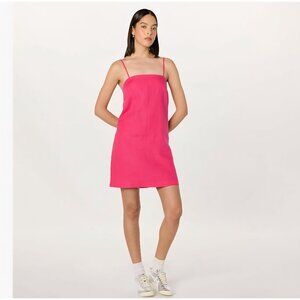 Seville Linen Mini Dress Raspberry Pink Sleeveless Adjustable Straps The Drop L